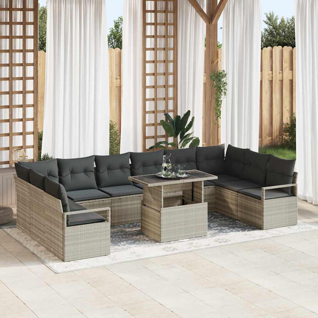 Garten-Sofa-Set mit Speicher 11 pcs Hellgrau Poly Rattan